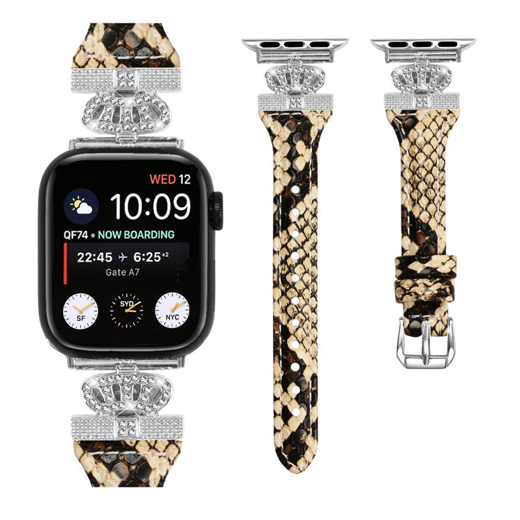 Flot Kunstlæder Og Rhinsten Universal Rem passer til Apple Smartwatch - Brun#serie_4