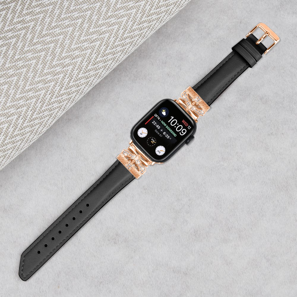 Solid Kunstlæder Og Rhinsten Universal Rem passer til Apple Smartwatch - Sort#serie_1