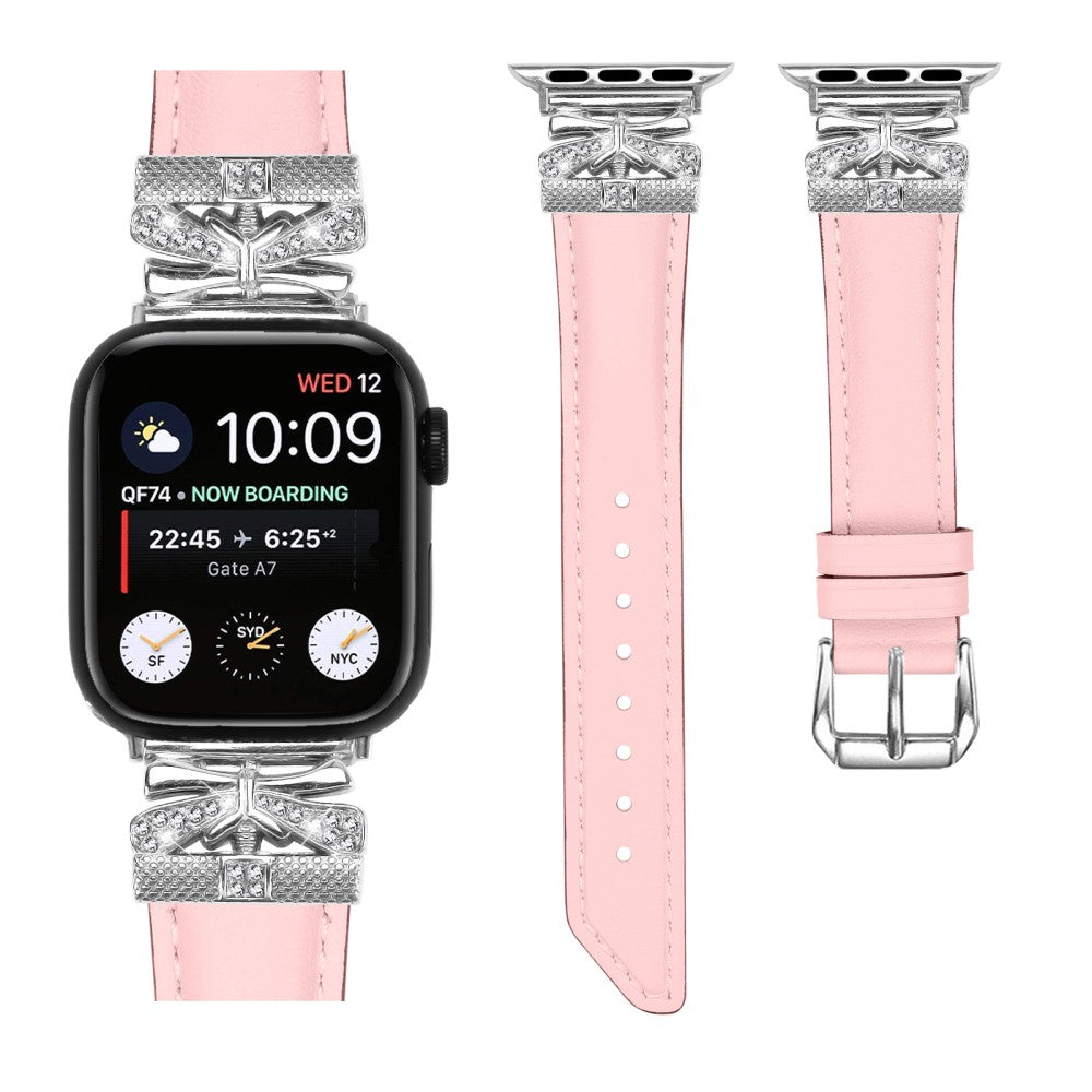 Cool Kunstlæder Og Rhinsten Universal Rem passer til Apple Smartwatch - Pink#serie_3