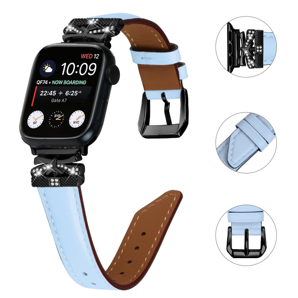 Skøn Kunstlæder Og Rhinsten Universal Rem passer til Apple Smartwatch - Blå#serie_4