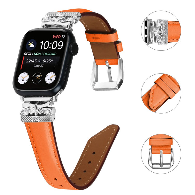 Sejt Kunstlæder Og Rhinsten Universal Rem passer til Apple Smartwatch - Orange#serie_2