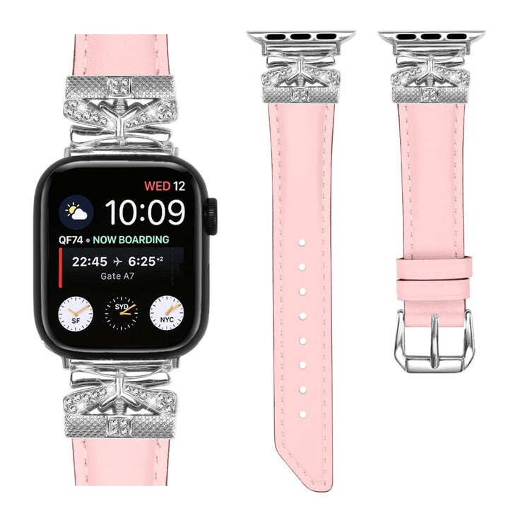 Sejt Kunstlæder Og Rhinsten Universal Rem passer til Apple Smartwatch - Pink#serie_3