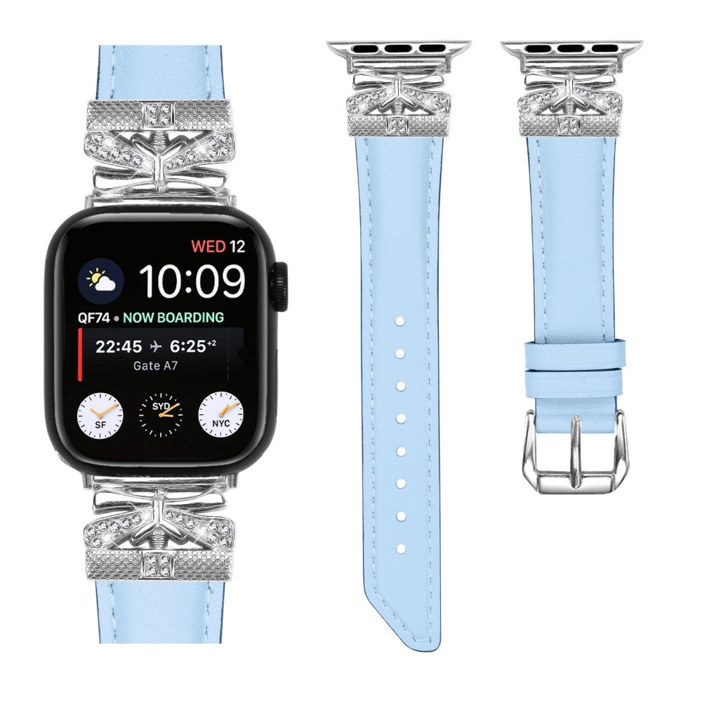 Sejt Kunstlæder Og Rhinsten Universal Rem passer til Apple Smartwatch - Blå#serie_4