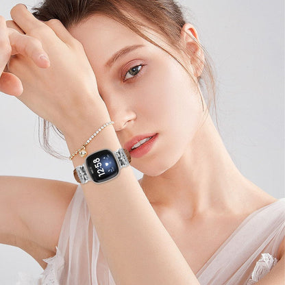 Silver Buckle Watch Strap Fitbit Versa 3 / 4 / Sense / Sense 2 Butterfly Connector Adjustable Band - Brown#serie_2