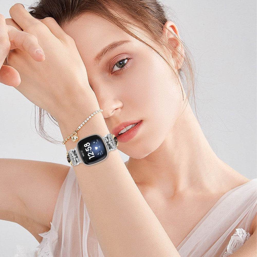 Silver Buckle Watch Strap Fitbit Versa 3 / 4 / Sense / Sense 2 Butterfly Connector Adjustable Band - Snake Texture#serie_4