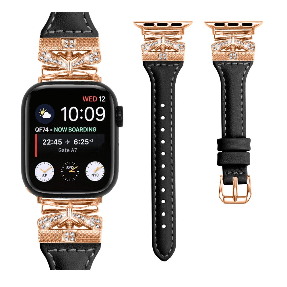 Rigtigt Rart Kunstlæder Universal Rem passer til Apple Smartwatch - Sort#serie_6