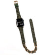 Apple Watch 49mm / 45mm / 44mm / 42mm Horlogebandje Leren Koordje - Groen+Gouden Ketting