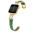 Apple Watch 49mm / 45mm / 44mm / 42mm Leren Bandje - Groen / Gouden Gesp