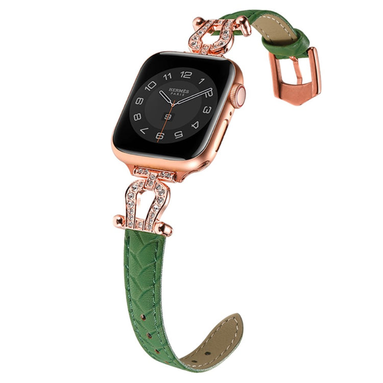 Apple Watch 49mm / 45mm / 44mm / 42mm Cowhide Leather Band - Green / Rose Gold Buckle#serie_12