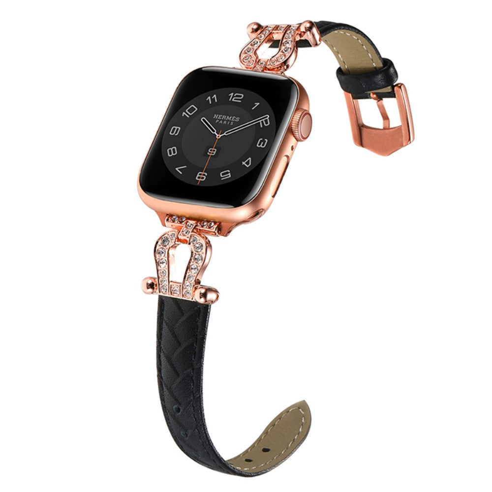 Apple Watch 49mm / 45mm / 44mm / 42mm Cowhide Leather Band - Black / Rose Gold Buckle#serie_13