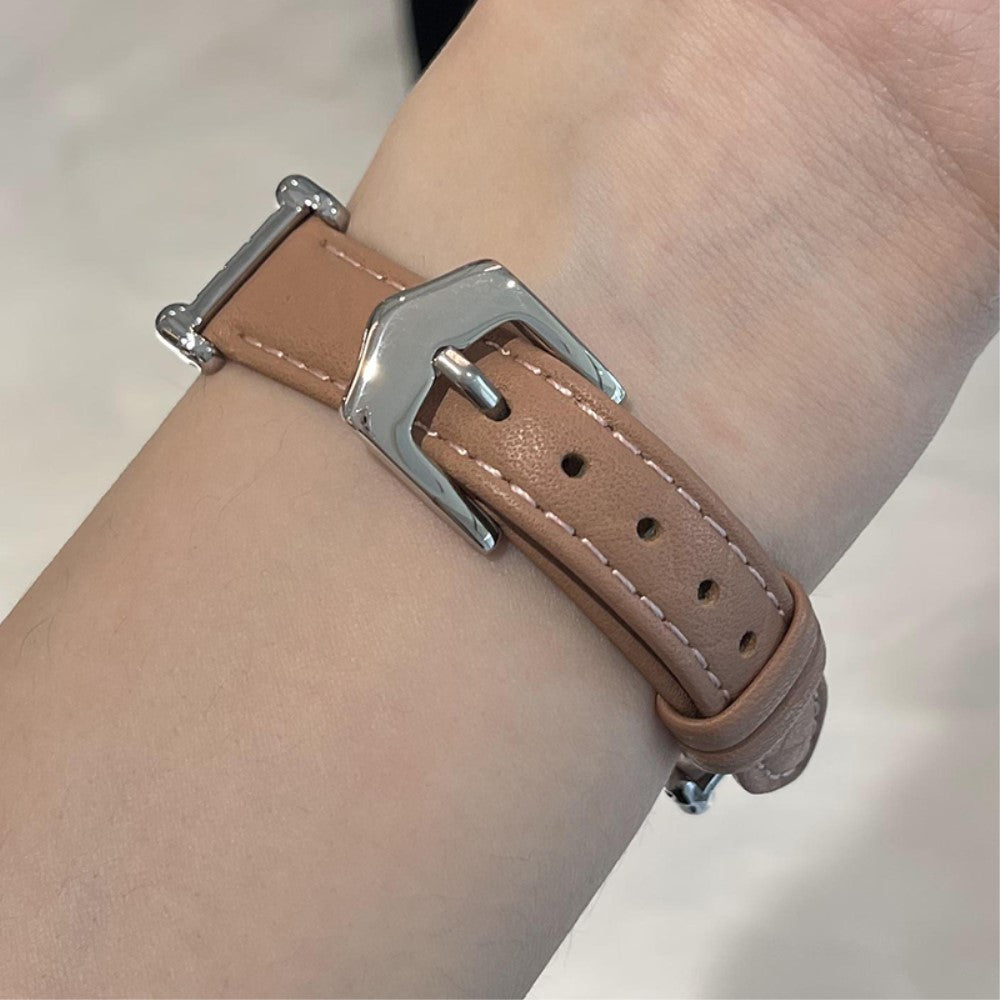 Apple Watch 49mm / 45mm / 44mm / 42mm Cowhide Leather Band - Bean Pink / Silver Buckle#serie_18