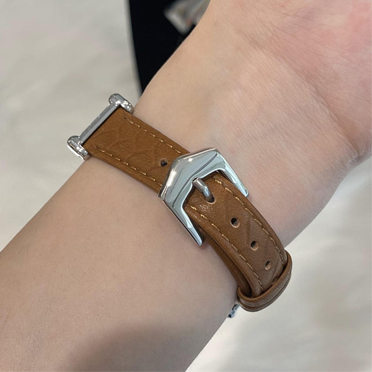 Apple Watch 49mm / 45mm / 44mm / 42mm Cowhide Leather Band - Light Brown / Silver Buckle#serie_19