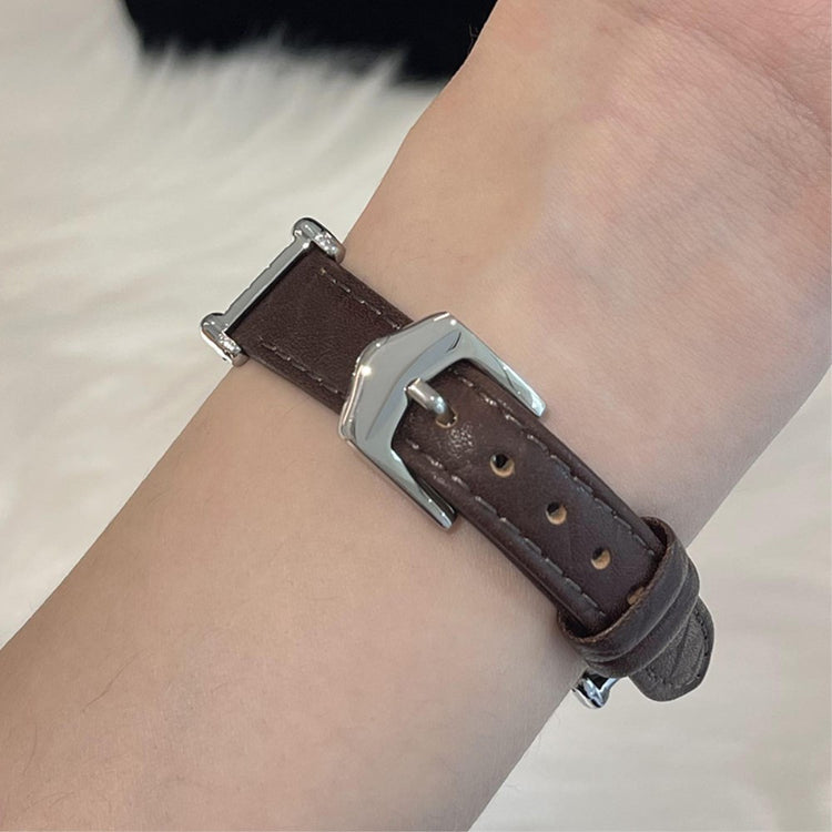 Apple Watch 49mm / 45mm / 44mm / 42mm Cowhide Leather Band - Dark Coffee / Silver Buckle#serie_20