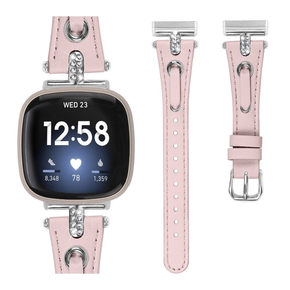 Ægte Læder Universal Rem passer til Fitbit Versa 4 / Fitbit Sense 2 - Pink#serie_2