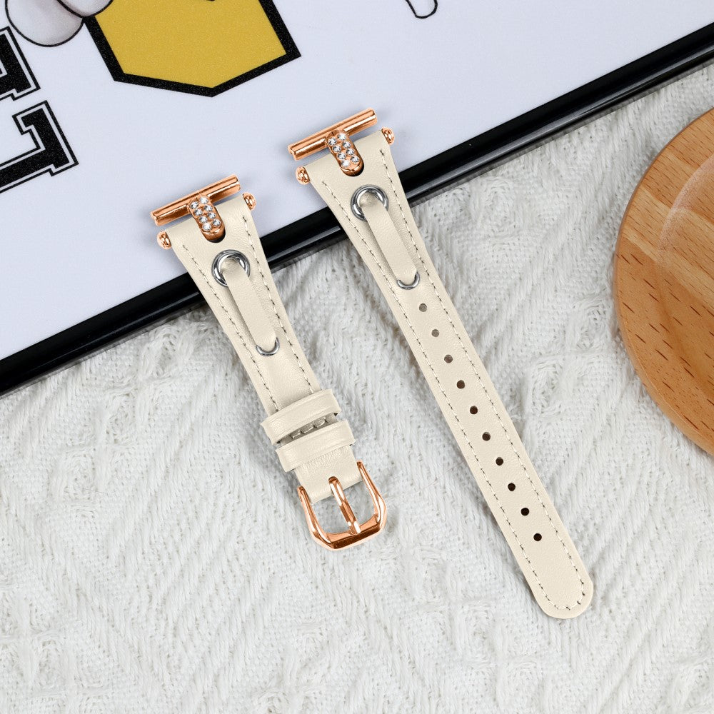 Garmin Forerunner 245 / 245 Music Genuine Cow Leather Watchband with Rhinestone Decor - Apricot#serie_4