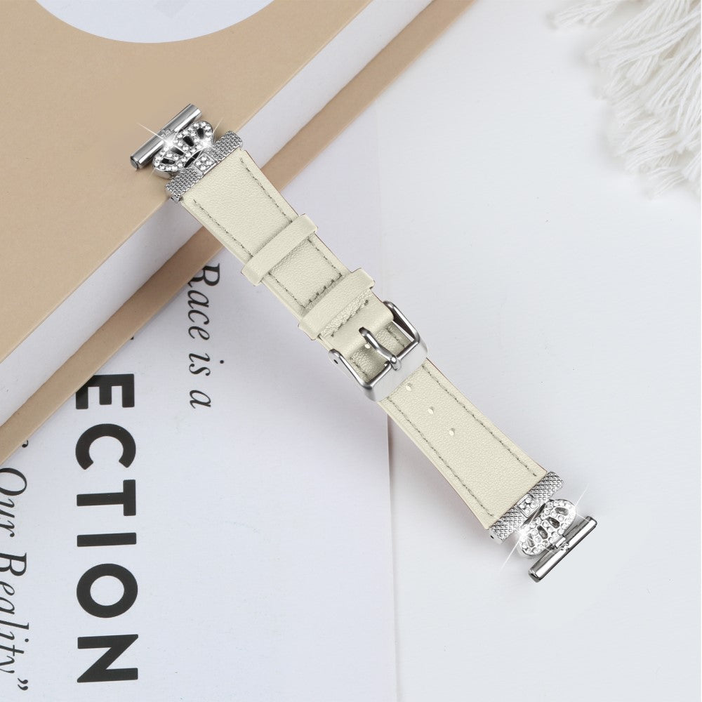 LG Watch Sport Watch Band Rhinestone Crown Design Cowhide Replace Strap - Apricot#serie_2