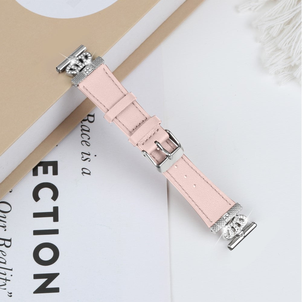 LG Watch Sport Watch Band Rhinestone Crown Design Cowhide Replace Strap - Pink#serie_4