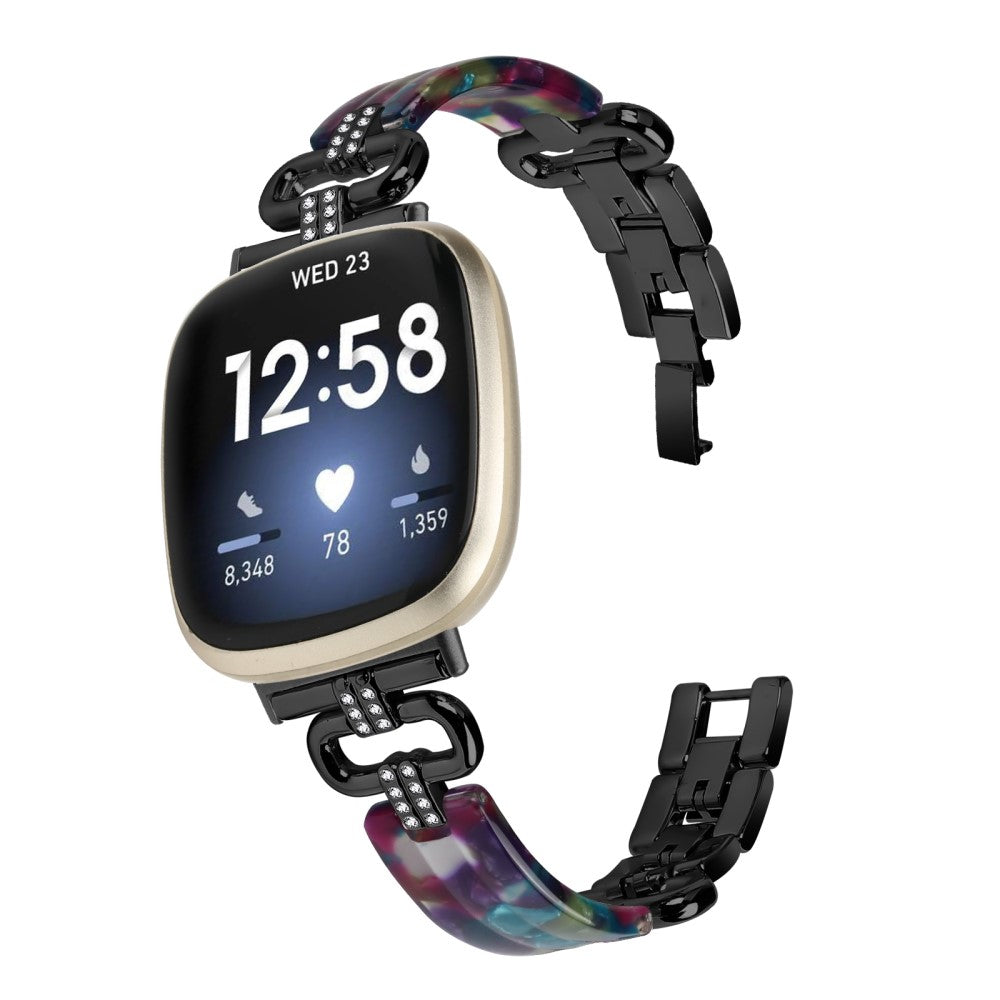 Metal, Plastik Og Rhinsten Universal Rem passer til Fitbit Versa 4 / Fitbit Sense 2 - Sort#serie_1