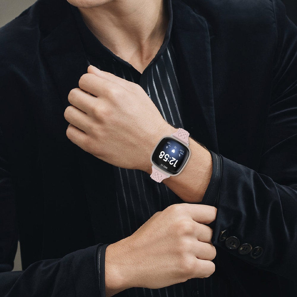 Ægte Læder Universal Rem passer til Fitbit Versa 4 / Fitbit Sense 2 - Pink#serie_2