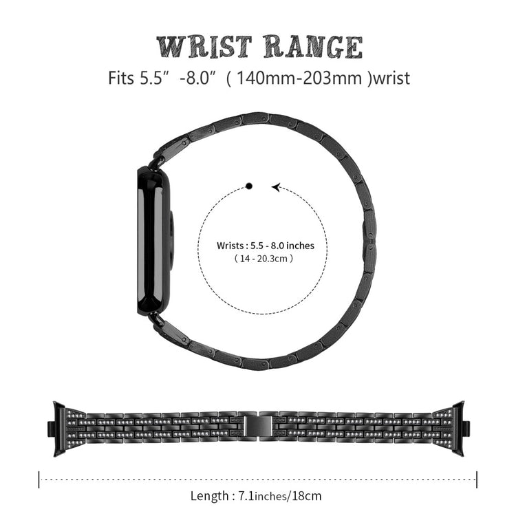 Metal Watch Strap Xiaomi Redmi Watch 4 Bling Rhinestone Decor Bracelet Band - Black#serie_1