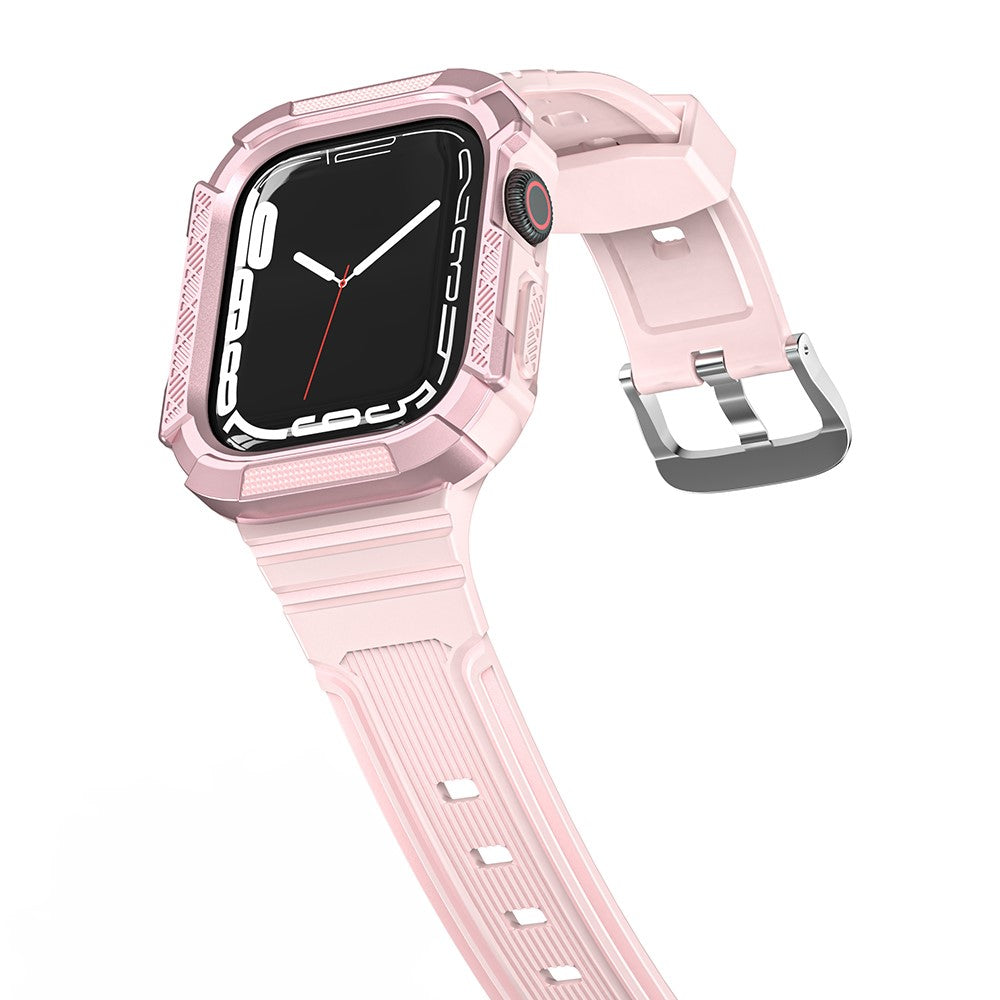 Apple Watch Series 9 / 8 / 7 45mm / 6 / 5 / 4 44mm / 3 / 2 / 1 42mm / SE (2022) 44mm / SE (2023) / SE 44mm Flexible Strap Integrated with Bump Resistant Watch Case - Pink+Rose Pink#serie_3