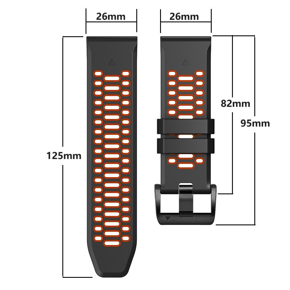 Garmin Fenix 7X / 7X Pro / 6X Quickfit 26mm Watch Band Three Row Holes Dual Color Silicone Strap - Mist Grey / Orange#serie_11