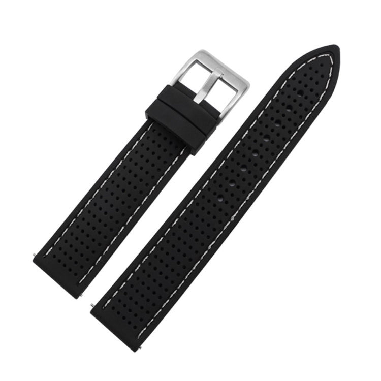 Huawei Watch GT 3 42mm / GT 3 Pro 43mm Watch band 20mm Silicone Wrist Strap - Silver Buckle / Black+White Thread#serie_13