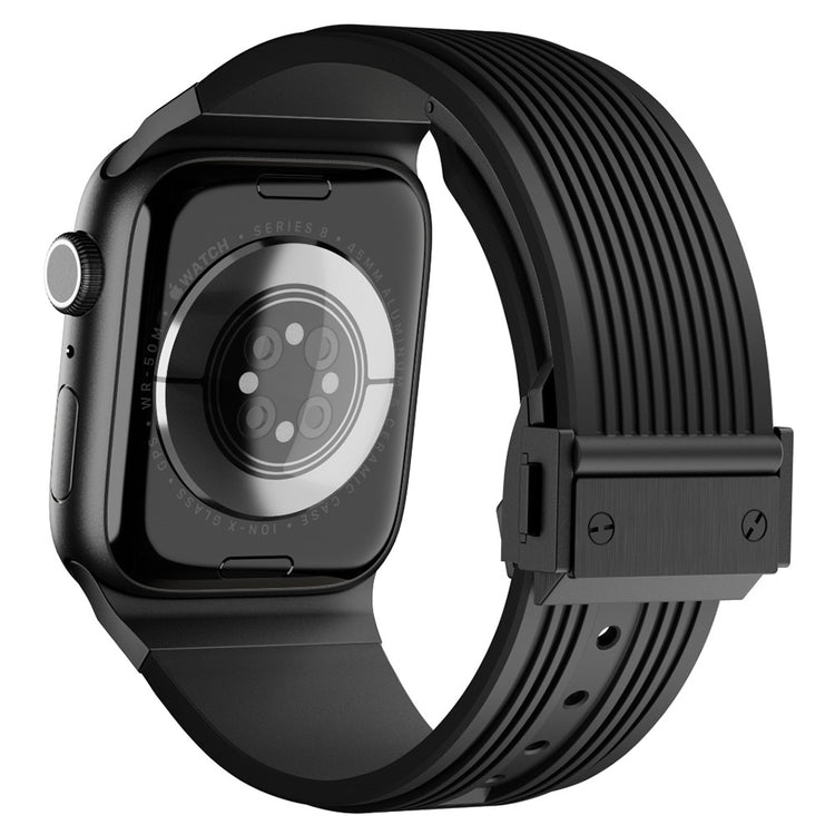 Apple Watch Series 9 8 7 41mm / 6 5 4 SE (2023) SE (2022) SE 40mm / 3 2 1 38mm Silicone Wrist band  - Black Buckle / Black Strap#serie_2