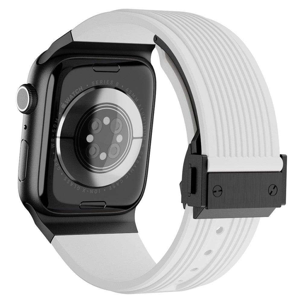 Apple Watch Series 9 8 7 41mm / 6 5 4 SE (2023) SE (2022) SE 40mm / 3 2 1 38mm Silicone Wrist band  - Black Buckle / White Strap#serie_4