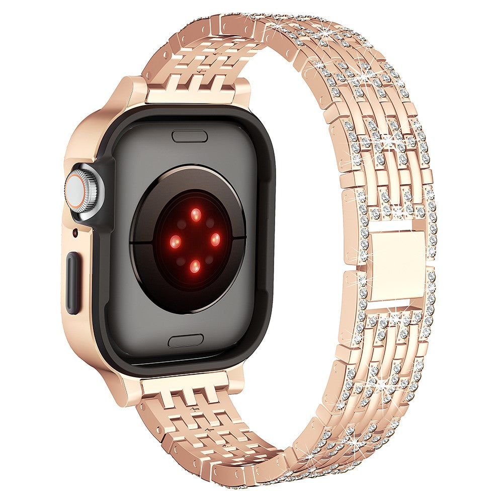 Apple Watch Series 7 / 8 / 9 41mm Metal Watch bandstrap with Rhinestone Decor Frame Case - Rose Gold#serie_3