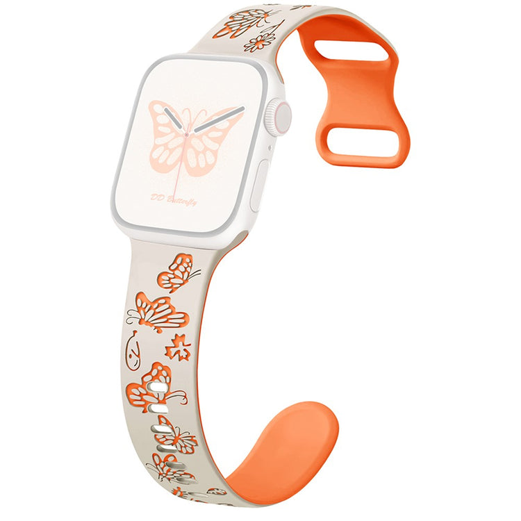 Apple Watch Ultra 2 Ultra 49mm / Series 9 8 7 45mm / 6 5 4 SE (2022) SE (2023) SE 44mm / 3 2 1 42mm Butterfly Silicone band  - Starlight+Orange#serie_3