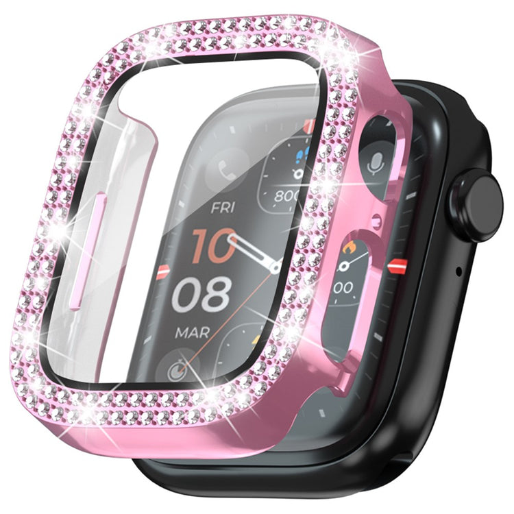 Apple Watch Ultra 49mm / Ultra 2 49mm Rhinestone Decor Electroplating Bump Resistant Watch Case with Tempered Glass Film - Pink#serie_1