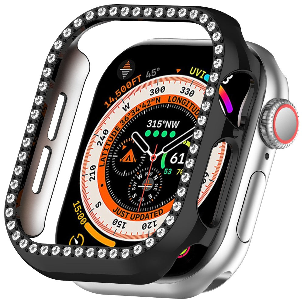 Apple Watch Series 10 42mm Single Row Rhinestone Decor Hollow-Out Cover Bump Resistant Watch Frame Case - Black#serie_1