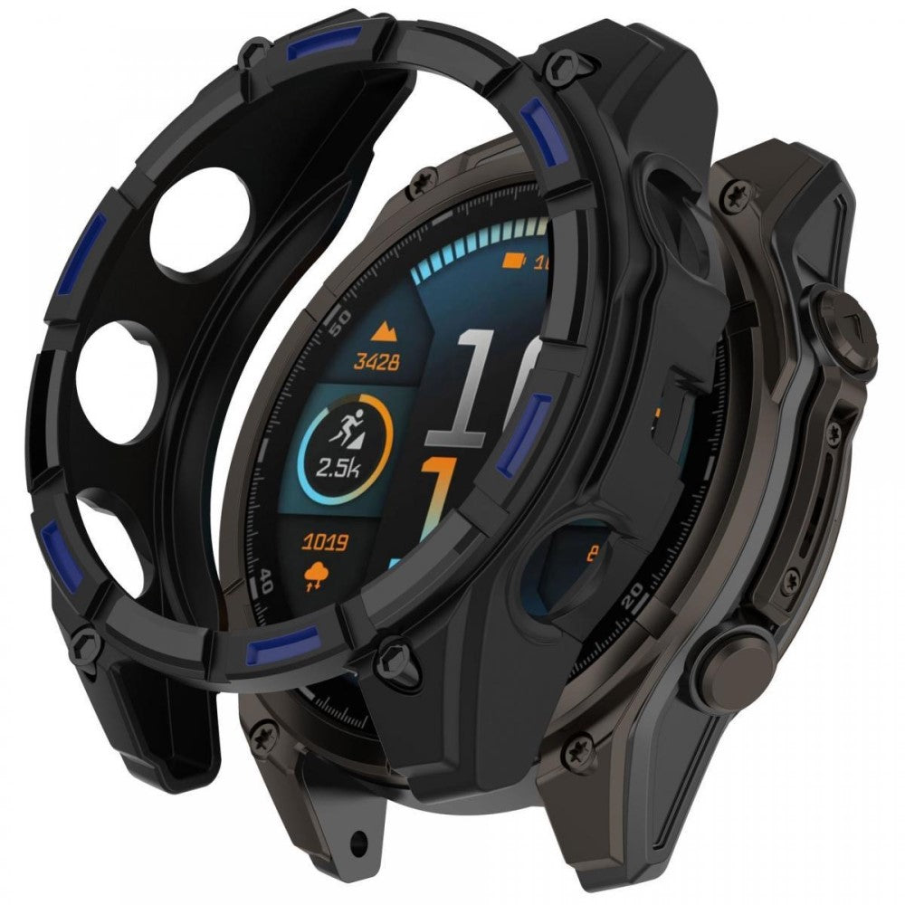 Garmin Fenix 8 51mm Flexible Watch Case Anti-Scratch Hollow Watch Frame Cover - Black+Blue#serie_4