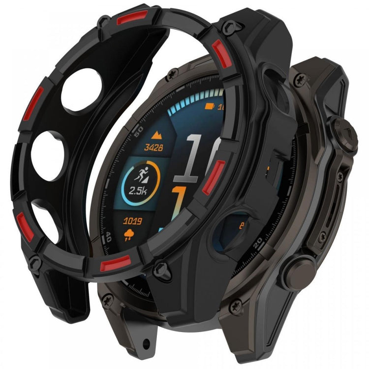 Garmin Fenix 8 51mm Flexible Watch Case Anti-Scratch Hollow Watch Frame Cover - Black+Red#serie_8