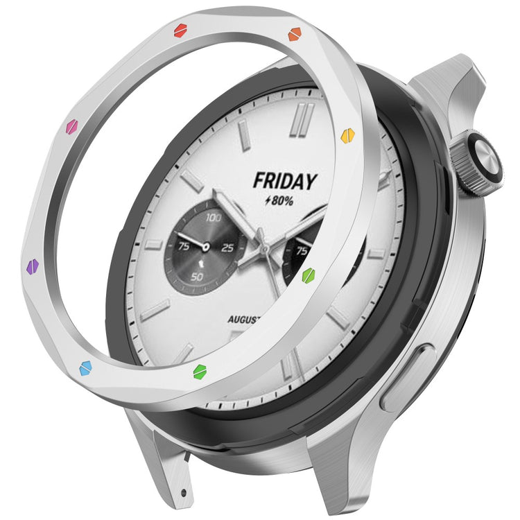 Watch Bezel Ring Xiaomi Watch S4 / S4 eSIM Version / S3 / S3 eSIM Version Stainless Steel Cover with Tempered Glass Film - Silver+Rainbow#serie_2