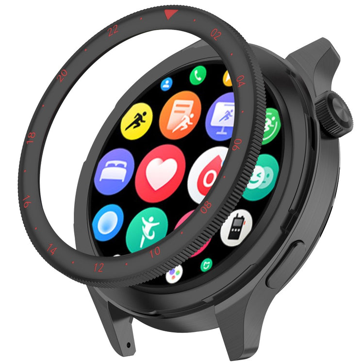 Watch Bezel Ring Xiaomi Watch S4 / S4 eSIM Version / S3 / S3 eSIM Version Stainless Steel Cover with Tempered Glass Film - Dual Time Zone / Black+Red#serie_7