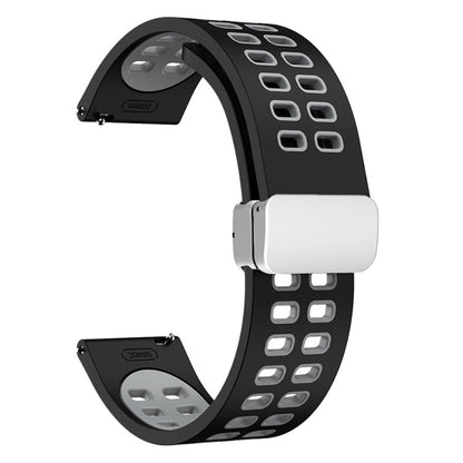 20mm Universal dual color silicone strap with silver buckle - Black / Grey#serie_1
