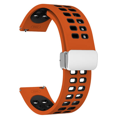 20mm Universal dual color silicone strap with silver buckle - Orange / Black#serie_3