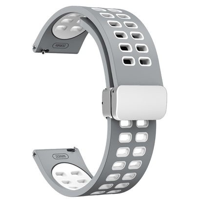22mm Universal dual color silicone strap with silver buckle - Grey / White#serie_12