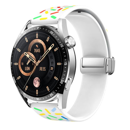20mm Universal colorful pattern style silicone strap with silver buckle - White Rainbow#serie_2
