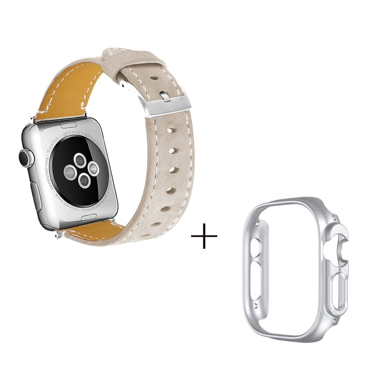 Ægte læder Cover passer til Apple Watch Ultra - Sølv#serie_2