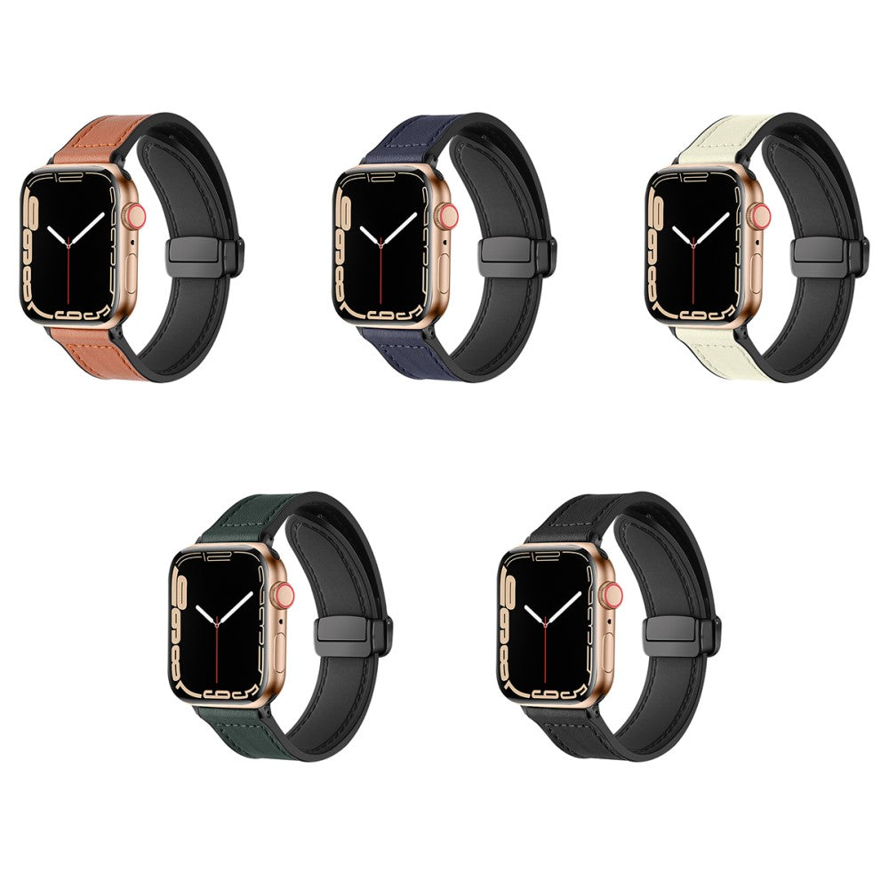 Solid Kunstlæder Og Silikone Universal Rem passer til Apple Smartwatch - Sort#serie_2
