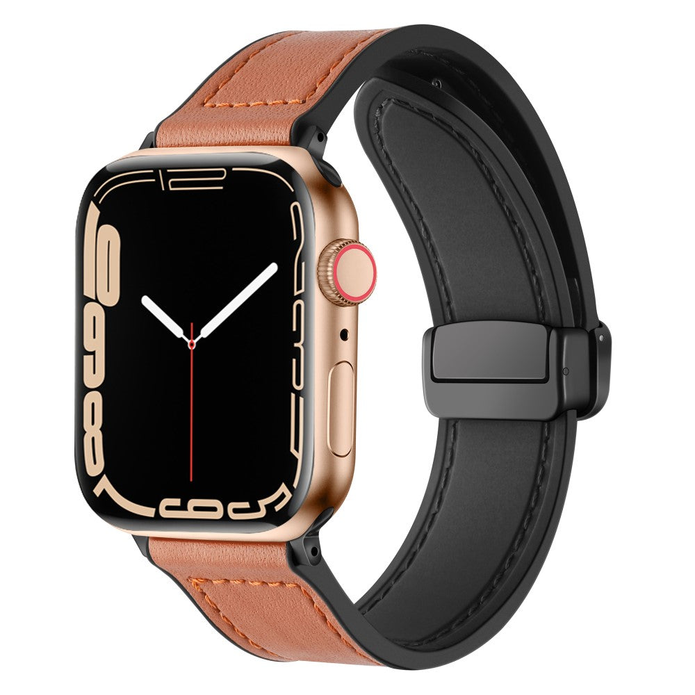Solid Kunstlæder Og Silikone Universal Rem passer til Apple Smartwatch - Brun#serie_5