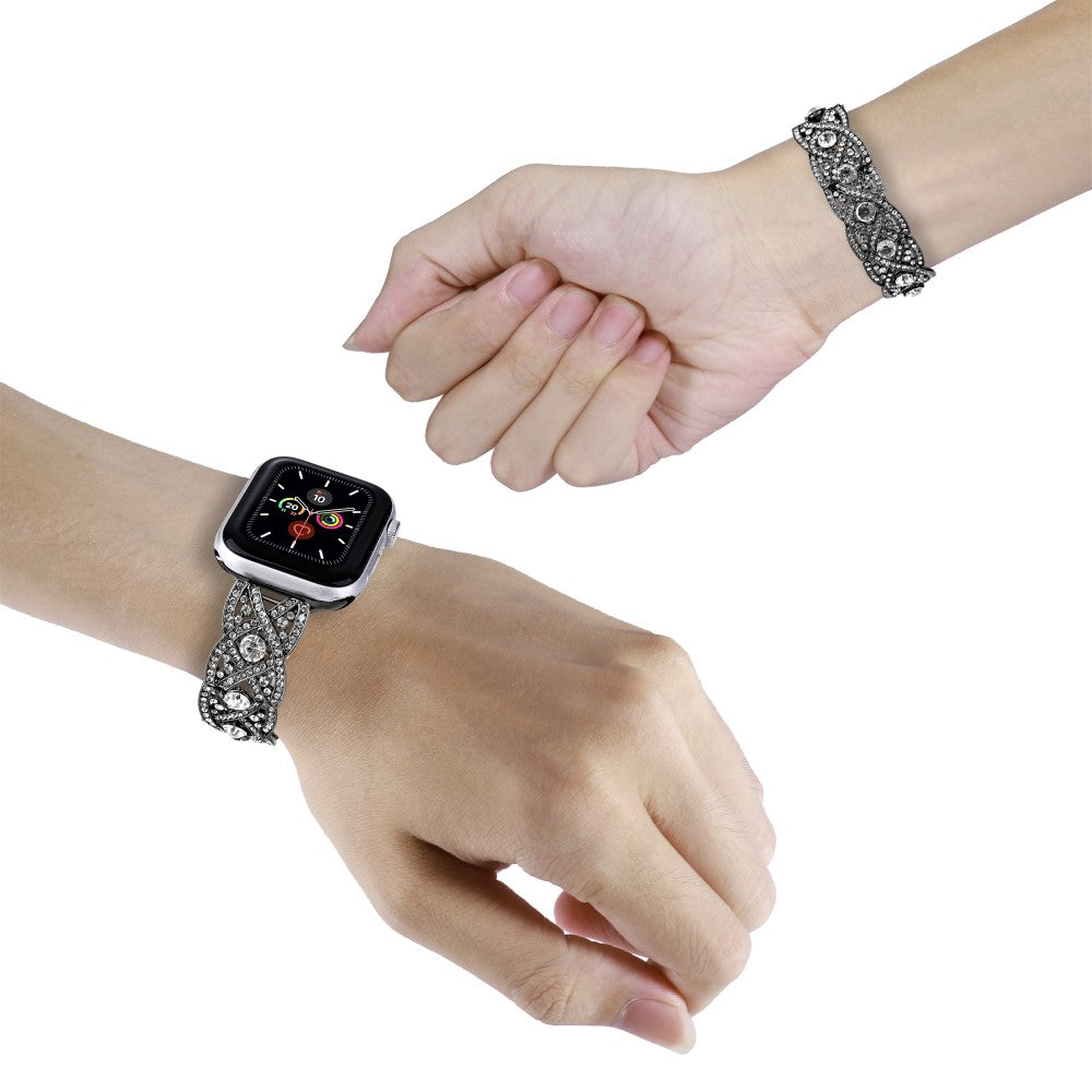 Super Cool Metal Og Rhinsten Universal Rem passer til Apple Smartwatch - Sort#serie_1