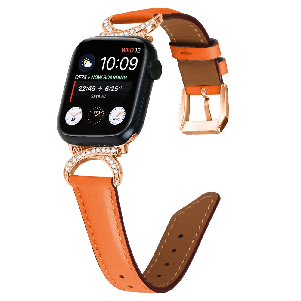 Meget Fint Ægte Læder Universal Rem passer til Apple Smartwatch - Orange#serie_1