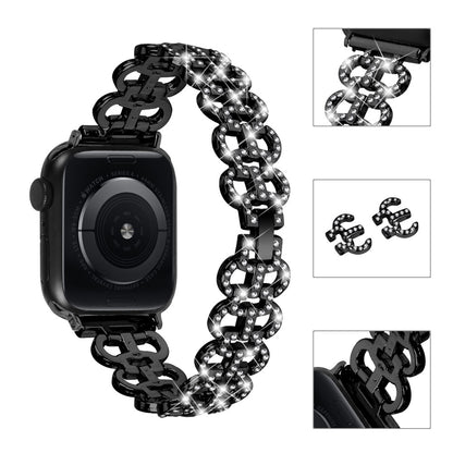 Super Smuk Metal Og Rhinsten Universal Rem passer til Apple Smartwatch - Sort#serie_1