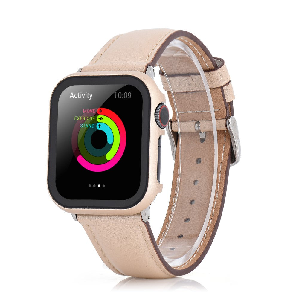Mega Fed Universal Cover med Skærmbeskytter i Metal og Hærdet Glas passer til Apple Smartwatch - Guld#serie_3