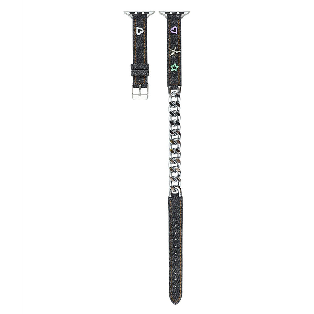 Apple Watch Series 9 45mm / Ultra 2 Genuine leather with metal chain strap - Black#serie_5