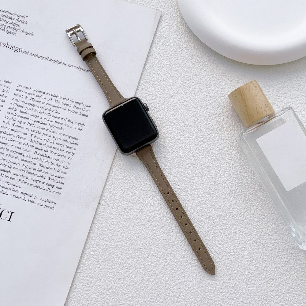 Stilren Ægte Læder Og Metal Universal Rem passer til Apple Smartwatch - Sølv#serie_2